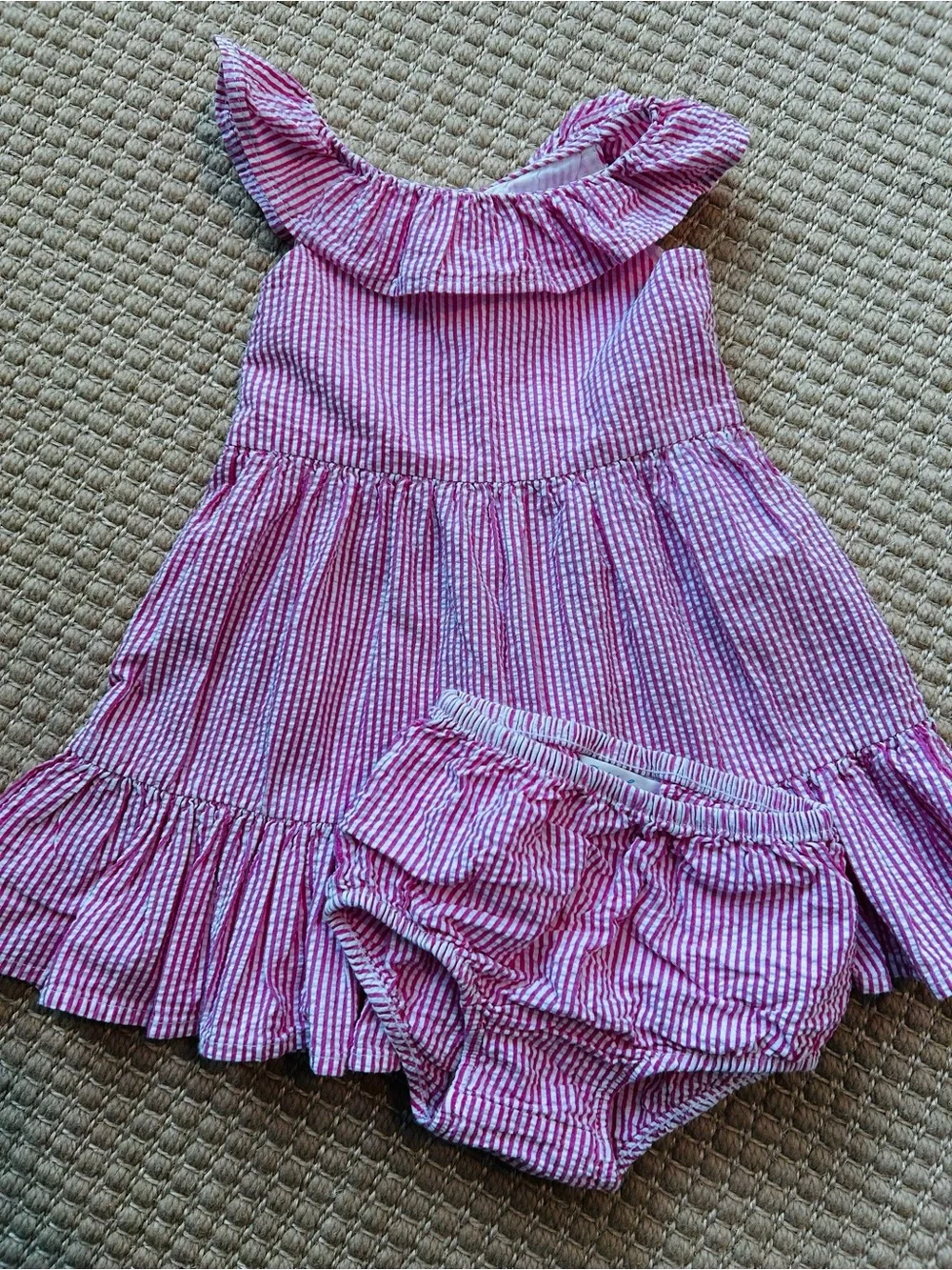 Ralph Lauren Pink & White Seersucker Dress with Bloomers - excellent shape, 12 m